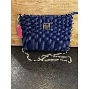 NWT Simply Southern Key Largo Royal Blue  Gold Chain Woven PP Crossbody Bag